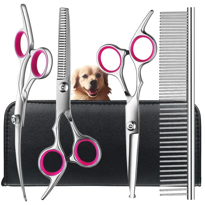 4pcs Stainless Steel Pet Safe Scissors - Ambidextrous Dog Grooming Shears with Safe Round Head for Precision Trimming Combo New