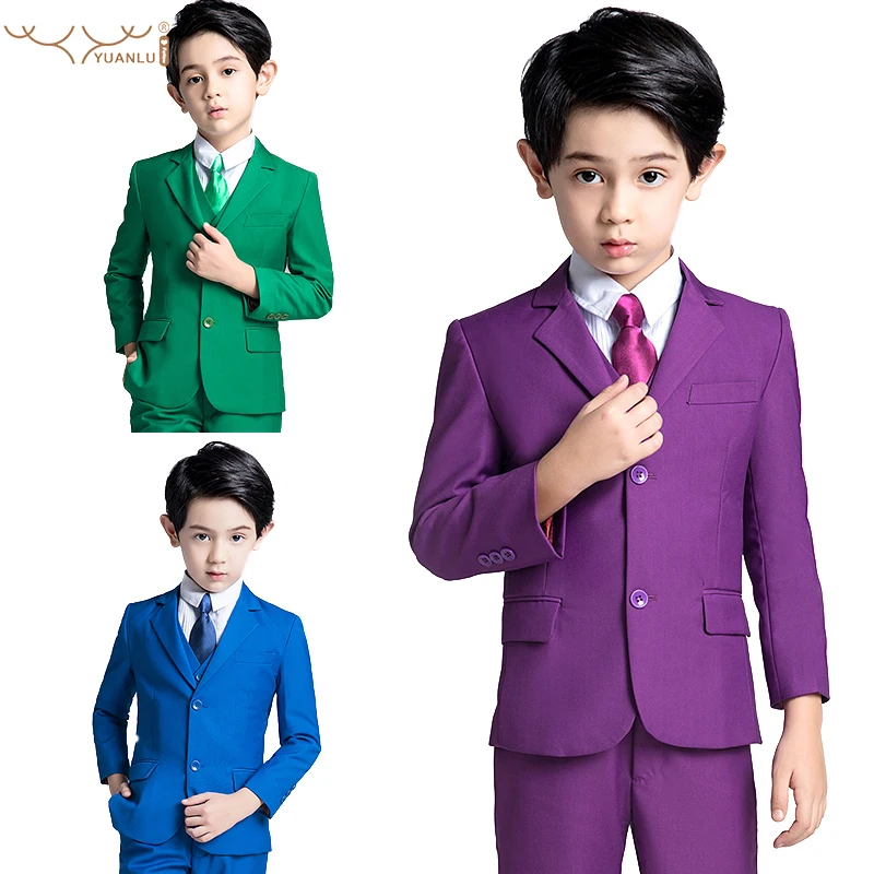 

Floral Boys Clothing Set Formal Wedding Suit Blazer Vest Pants Clothing Set Kids Party Gowns