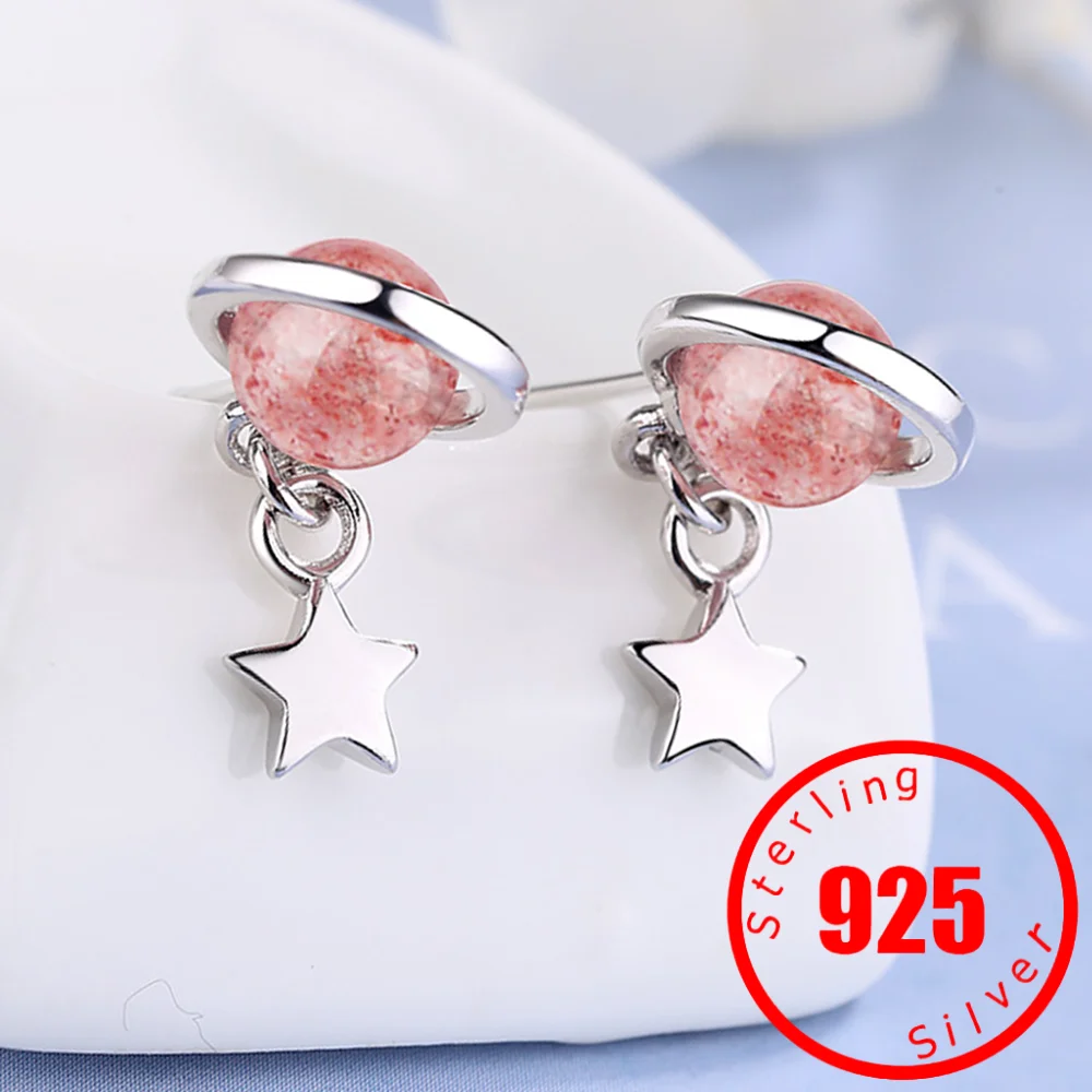 

Japanese Korean Style Dream Saturn Planet Earring Cute Star Strawberry Crystal Stud Earrings For Women Girls silver Jewelry