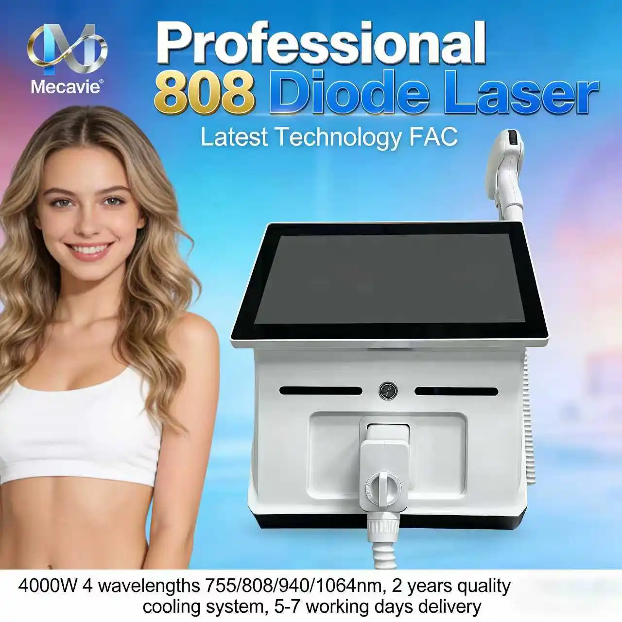 

Новейший диодный лазер для удаления волос FAC Tech 4000W 2026 года, 755/808/940/1064 нм, многоволновое профессиональное салонное устройство