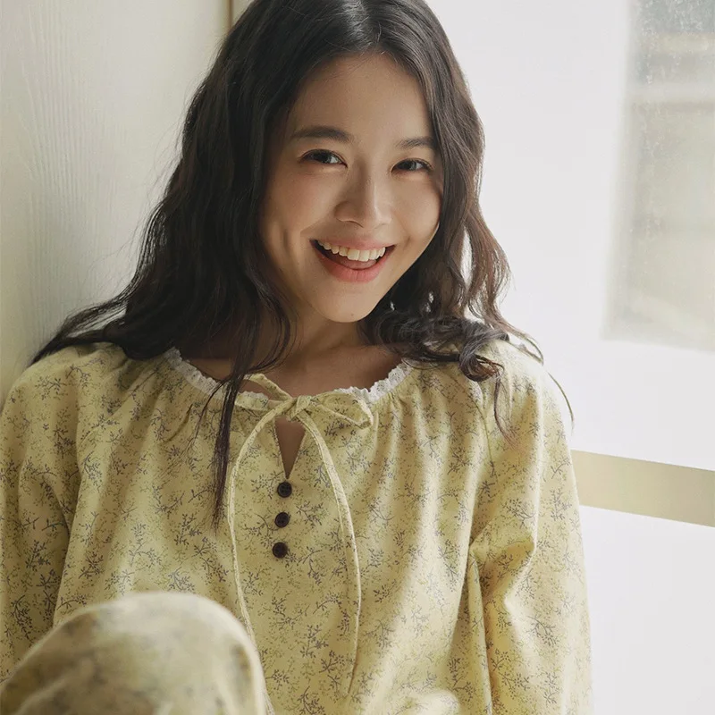 

Свободная ночная рубашка с длинными рукавами из чистого хлопка, женский домашний комплект-пуловер больших размеров, удобная дышащая одежда для сна