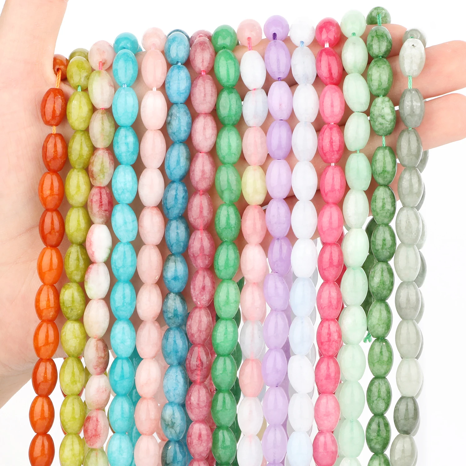 8x12mm Reisform Naturstein Turmalin Morganit Apatit Jade Spacer Perlen für Schmuck herstellung DIY Armbänder Zubehör 15''