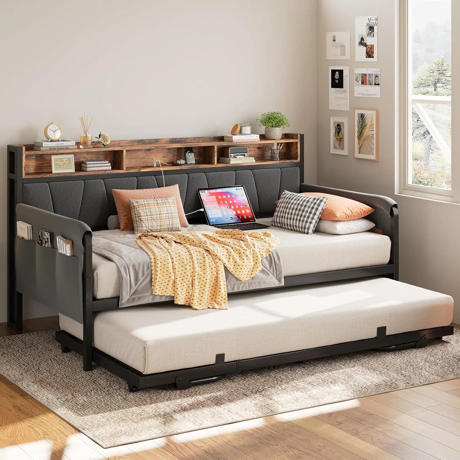 Versatile Twin Daybed with Trundle and Charging Station