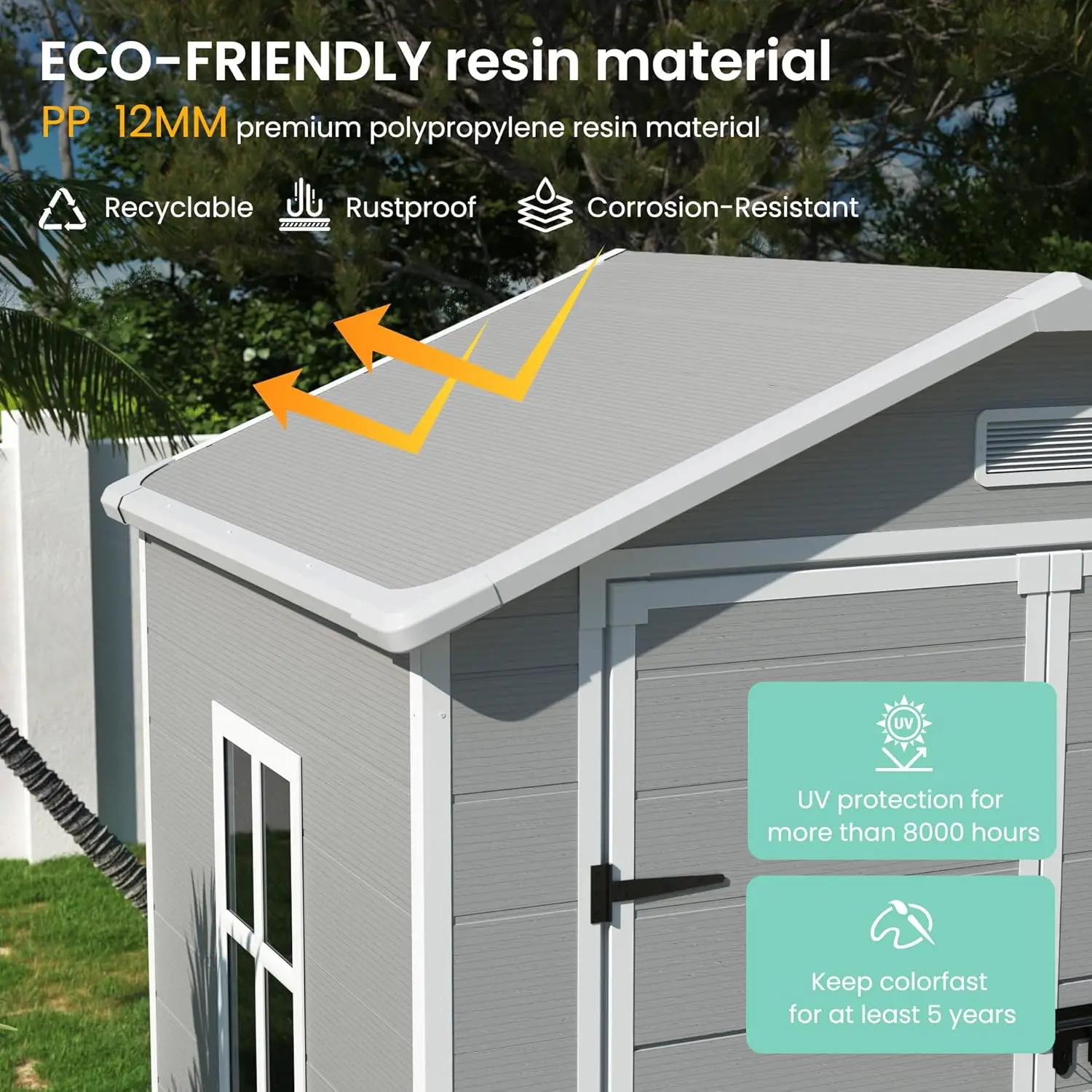 Outdoor Resin Storage Shed 6x4.5 FT, Plastic Garden Shed for Bike, Garbage Can, , Outside Sheds with Lockable Door for Back