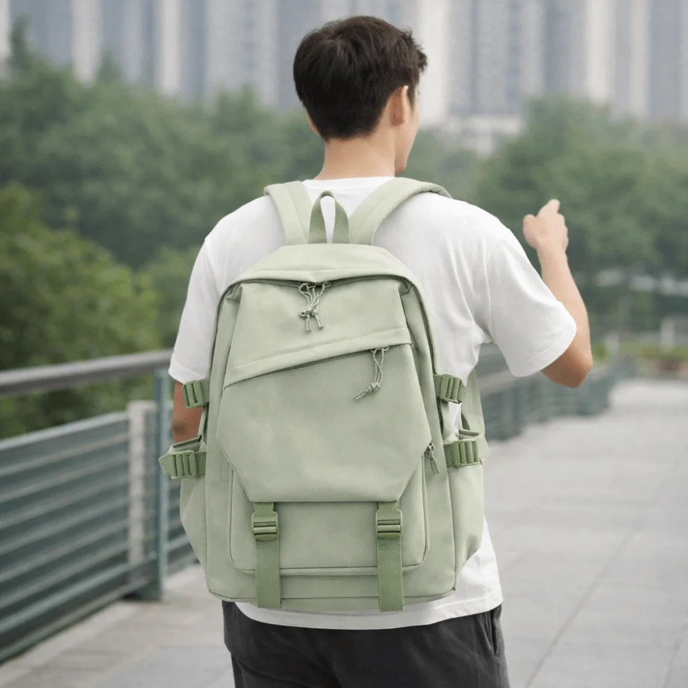 Multi-Function Nylon Backpack Solid Color Large Capacity Women Shoulder Bag Korean Style Adjustable Students Schoolbag Travel