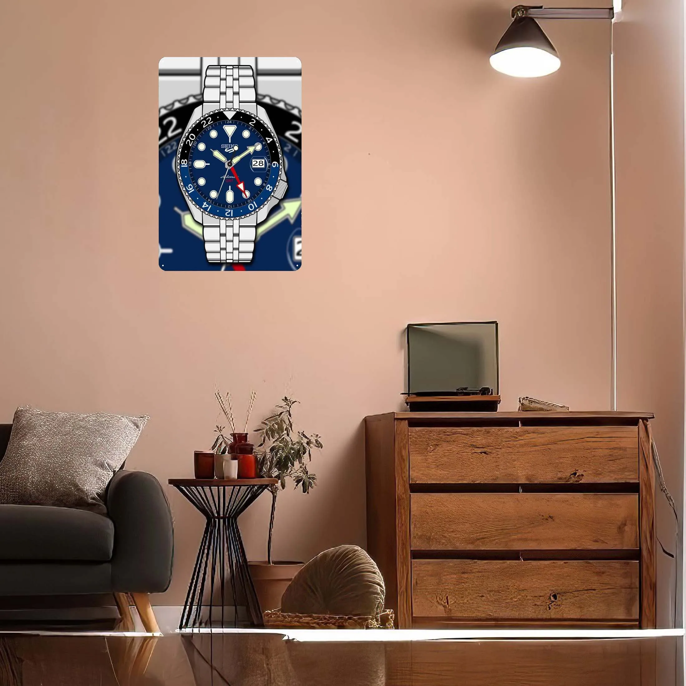 Seiko 5 Blue GMT Tinplate Sign Watch Metal Poster Home Decoration Luxury Retro Metal Sign Plaque for Wall Art Decoration Decor