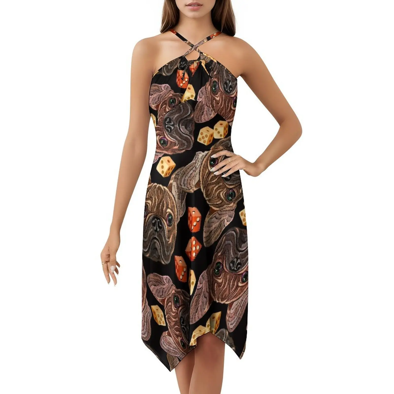 التطريز البلدغ والنرد بوهو شيك فستان أنيق موضة شاطئ حفل زفاف ثوب الحيوان البلدغ الكلاب الكرتون كازينو #5