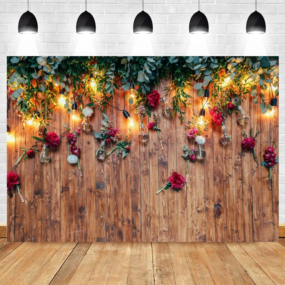 Wooden Board Flower Photography Backdrop Wood Brick Wall Wedding Bridal Shower Baby Birthday Party Decor Background Photo Studio