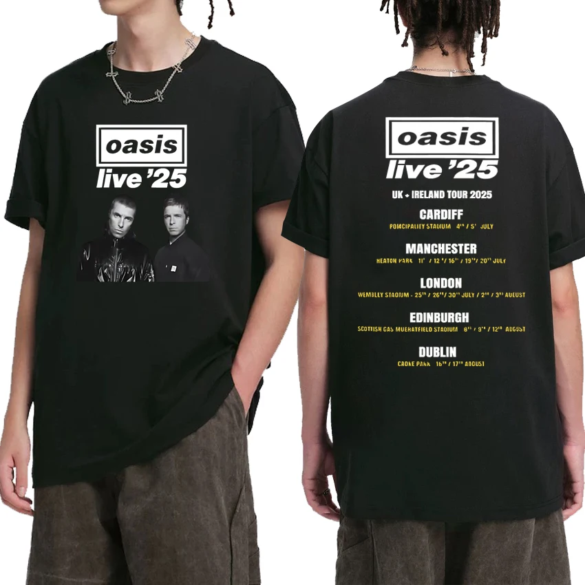 

New in Rock Band O-Oasis Tour 2025 Graphic T shirt Men Women vintage Hip Hop punk streetwear Unisex Cotton short sleeve T-shirts