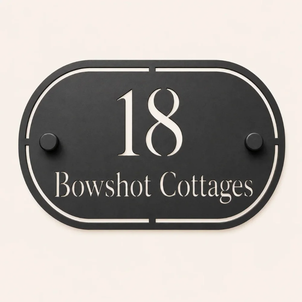 Personalised Customized Matt Black & Silver Oval Acrylic House Sign Address Plaque