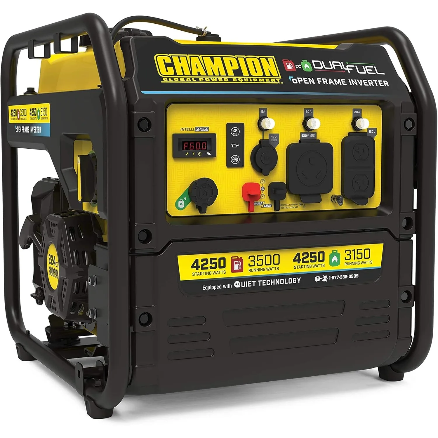 Champion Power Equipment 4250-Watt Dual Fuel RV Ready draagbare open frame invertergenerator met stille technologie