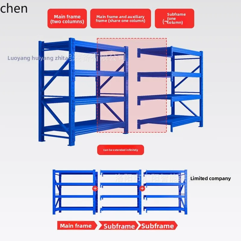 ZML Storage Three-Layer Shelf Household Goods Rack Warehouse Storage Rack Medium Iron Shelf