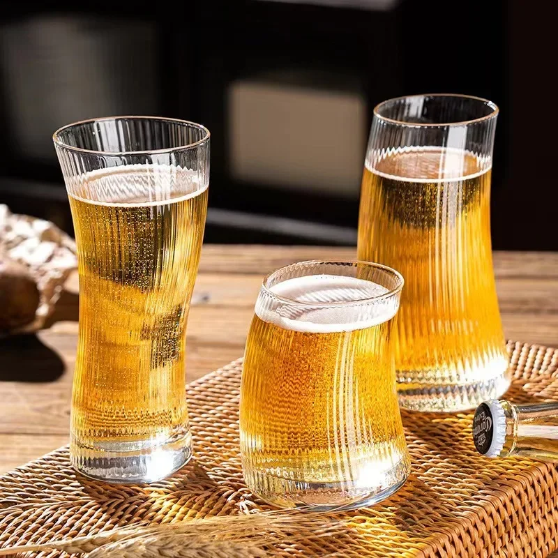

4pcs Set 325ml/370ml/500ml Vertical Striped Wine Glass Creative Drinking Cups Cocktail Glass Iced Water Bottle Glasses Drink Set