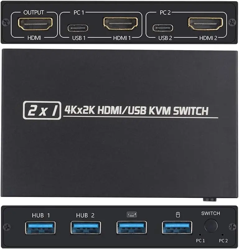 Imagem -05 - Aimos-hdmi Comutador Kvm Compatível em Usb Suporta hd 2k 4k Buracos Compartilhar Monitor Teclado e Mouse Grupo Am-kvm 201cl