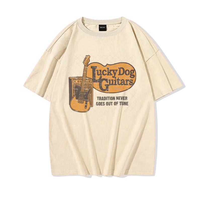 الراحة الألوان رجل امرأة تي شيرت محظوظ الكلب القيثارات الجرافيك تي شيرت التقليد أبدا الخروج من لحن 2025 تي شيرت القطن المحملة