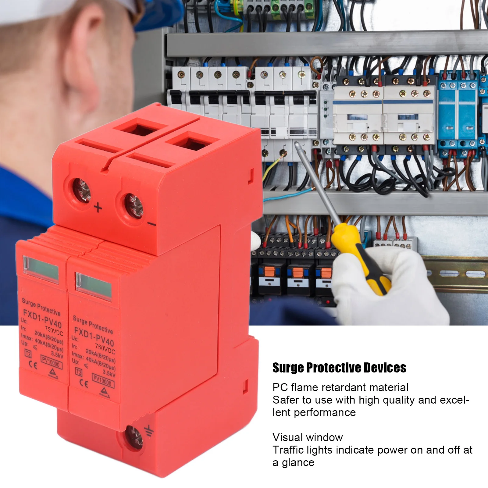 2PCS FXD1-PV40 DC Surge Protector 2P 40KA Solar Lightning Protection SPD Device DC 1000V 750V 500V Stable Structure