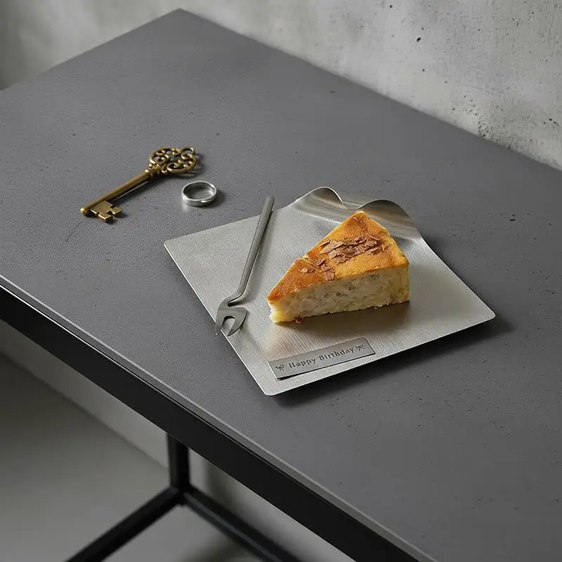Food Grade Stainless Steel Dessert Serving Trays Curved Handle Non Slip for Bakery Cafe Home DIY Baking Display
