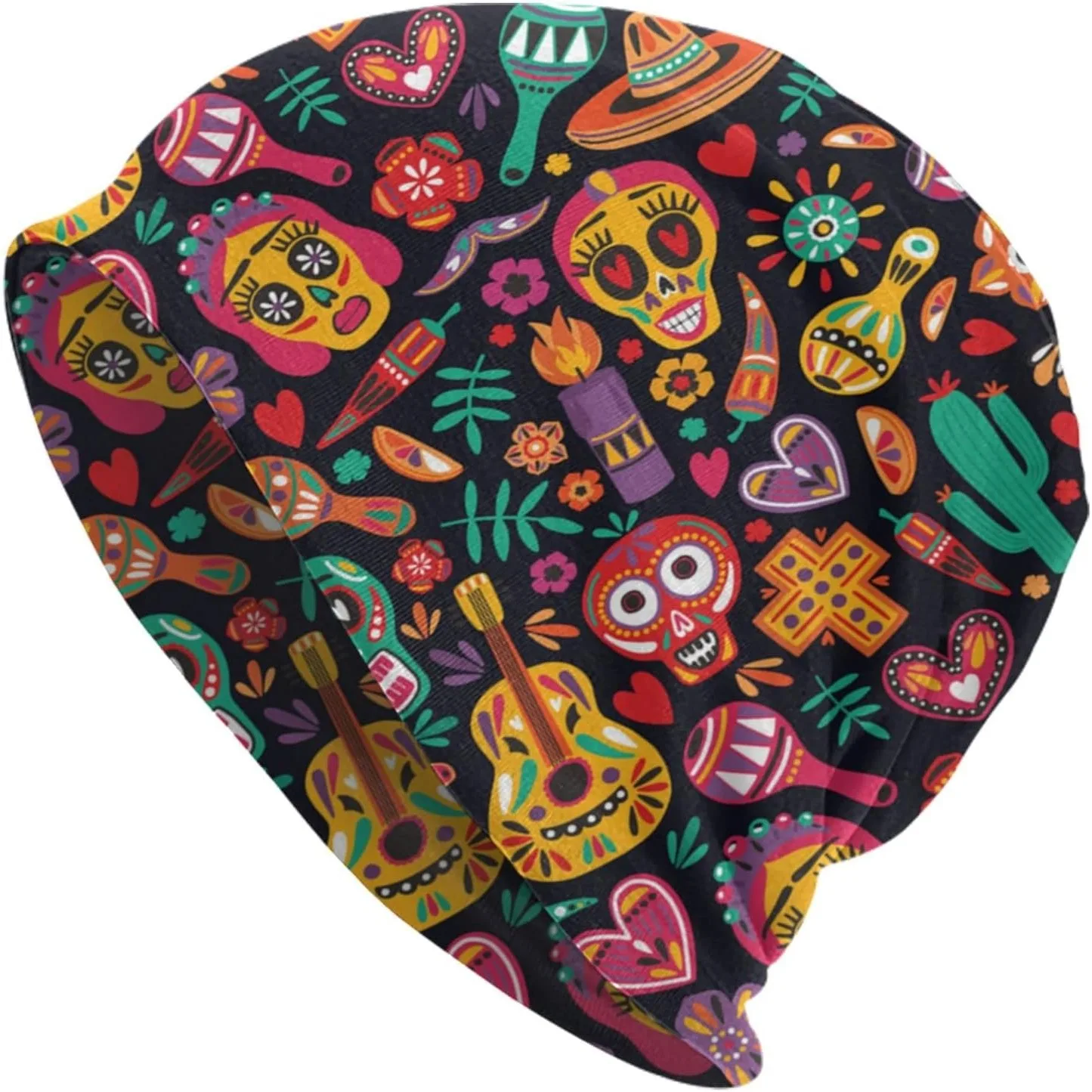 Mexican Beanie Standard Closed Chemo Knitted Hats Baggy Slouchy Skull Cap Cancer Headwear for Women Men