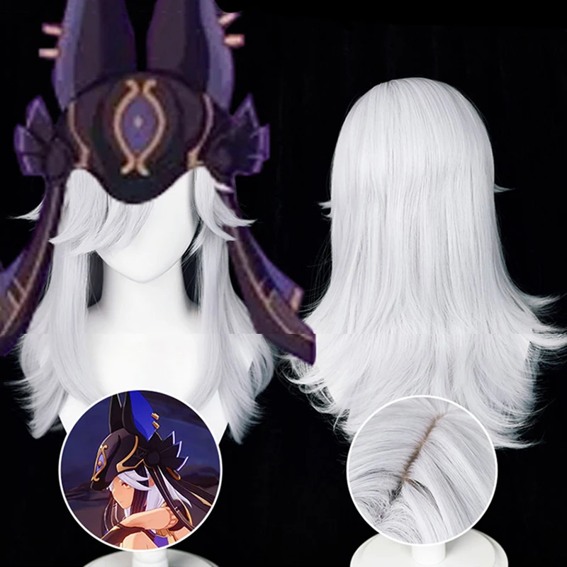 

Genshin Impact Cyno Cosplay Wig Sumeru Akademiya Cyno 62cm Silver White Fake Hair Heat Resistant Synthetic Wigs