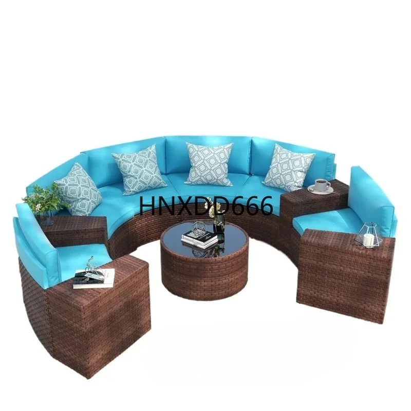 

Outdoor Sectional Sofa Set, Curved Wicker Chairs, Round Coffee Table, All-Weather Cushions, 11 Piece Patio Furniture Collection
