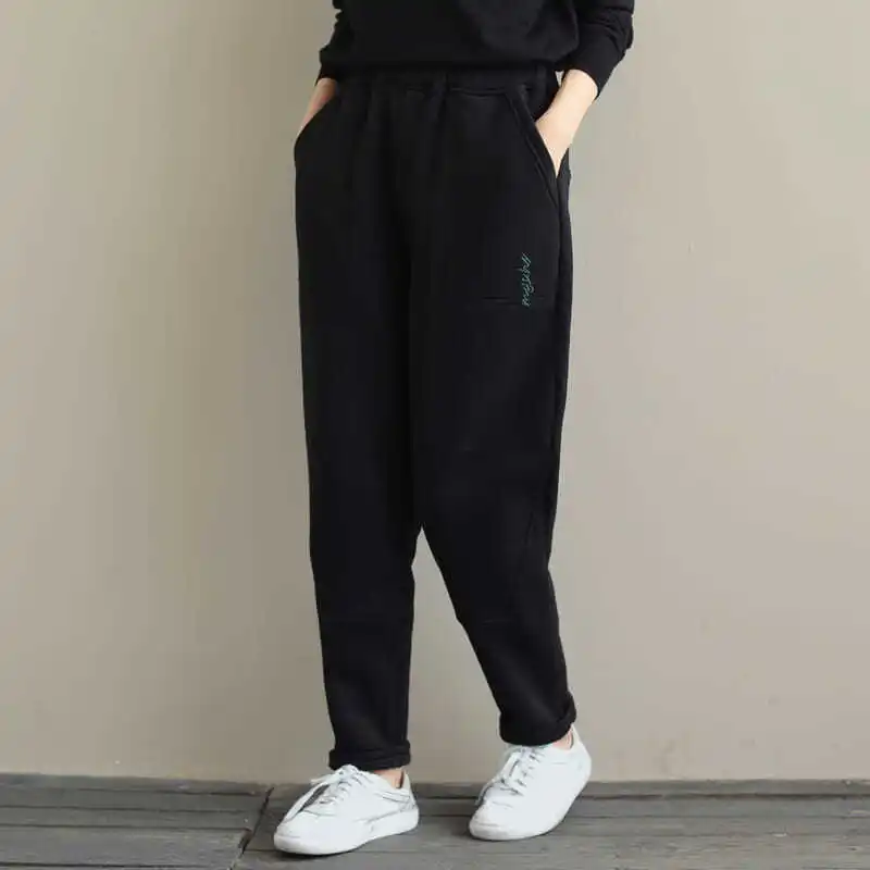 حجم كبير سراويل هارلان النسائية غير الرسمية المطرزة Fce اصطف Thiened سراويل طويلة تأثير التخسيس خريف شتاء جديد Sle #4