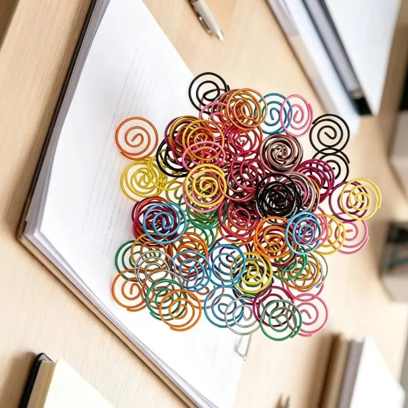 100Pcs Metal Circle Paperclip Circle Paper Clip Circular Fancy Clips Paperclips For Colorful Spiral Clip Bookmark (Random color)