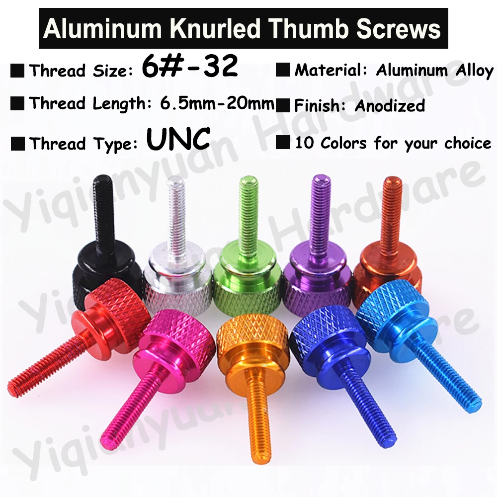 

5Pcs UNC 6#-32x6.5mm-20mm Colourful Aluminum Knurled Hand Tighten Thumb Screws Computer Case Screws Anolized 10 Colors