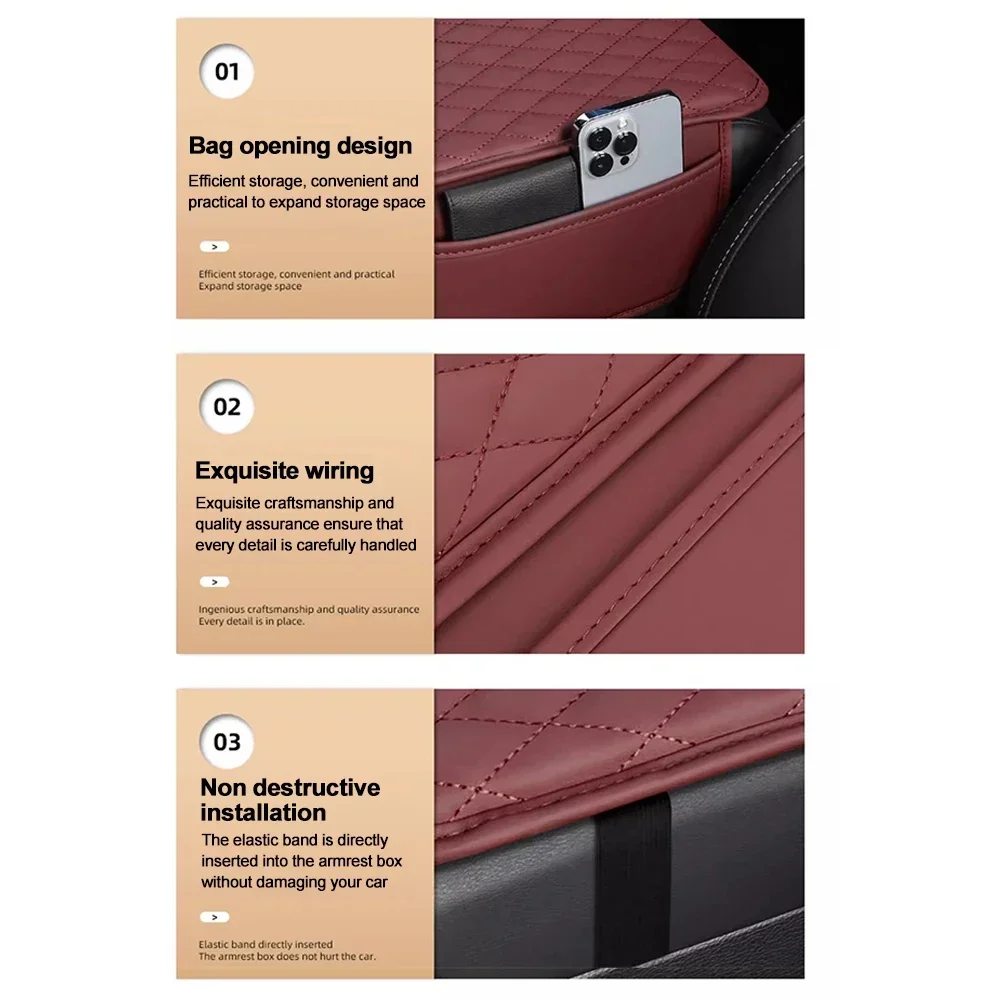 PU Leather Car Arm Rest Cushion Anti Scratch Armrest Protection Cover Center Console Box Protector with Storage Pocket
