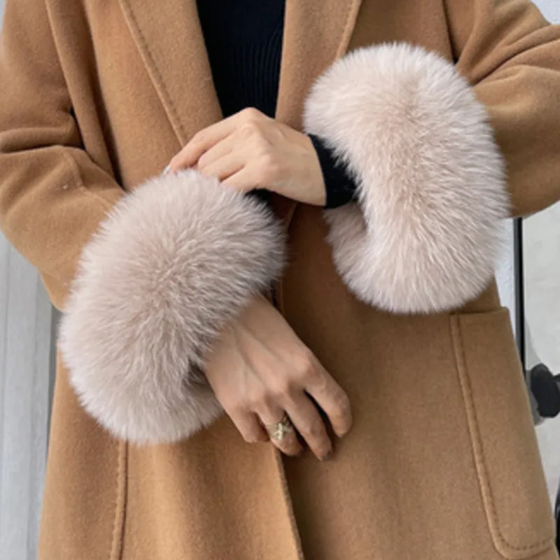 Real Fox Fur Cuffs Winter Women Warmer Fur Wristband Glove Arm Wirst Plush Sleeve Lady Bracelet Wrist Protector Decoration
