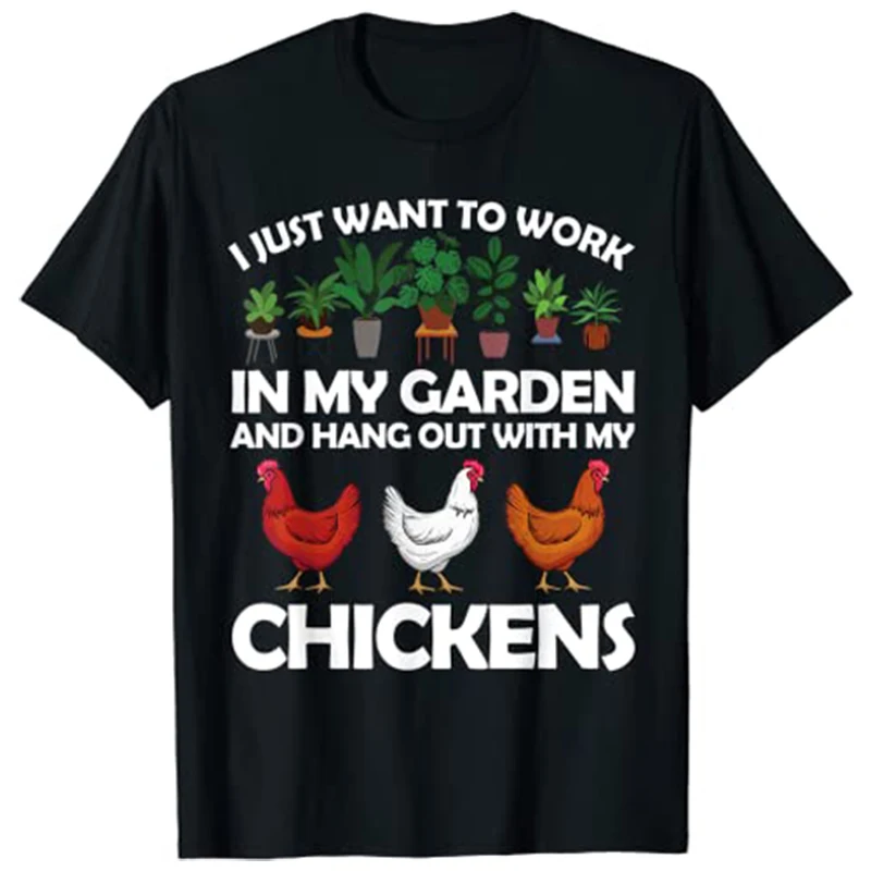 Funny Chicken for Men Women Gardening Chicken Lovers Garden T-Shirt Women's Fashion Farmer Graphic Clothing Short Sleeve Apparel