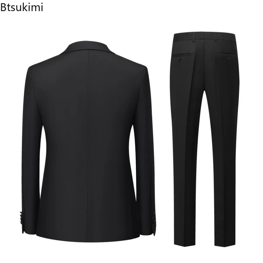 2024 Men's British Style Slim Suits 2PCS Sets Blazers Jacket and Pants Male Business Gentleman Dress Suits Wedding Host Costumes