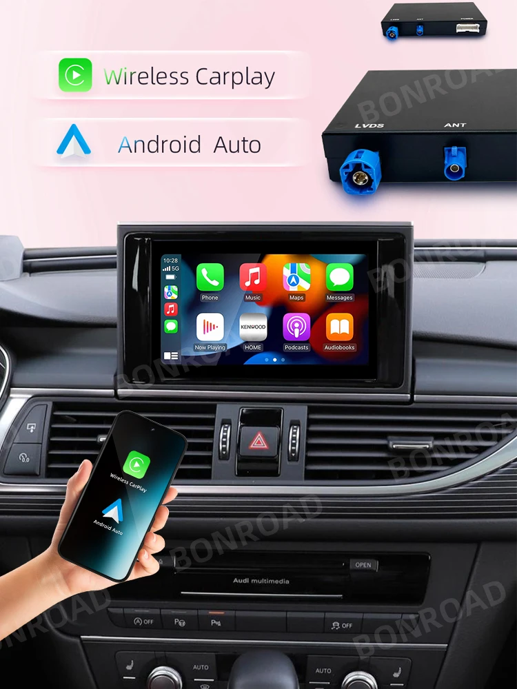 Bonroad wireless carplay android auto interface adapter box für audi a6 a7 2012-2018 spiegel link bluetooth gps navigation