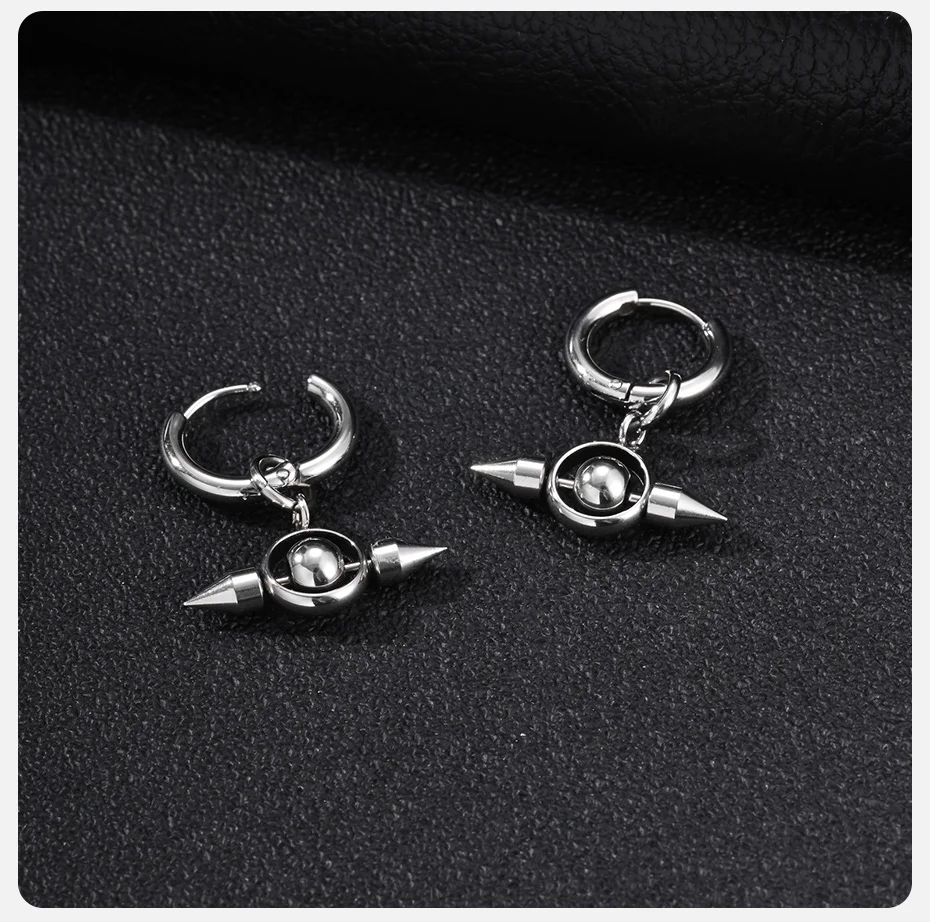 Vnox Punk Spike Rotierende Kugel Hängeohrringe, Edelstahl Gothic Hip Hop Unisex Tropfenohrringe Geschenk für Männer Frauen – Detail 6