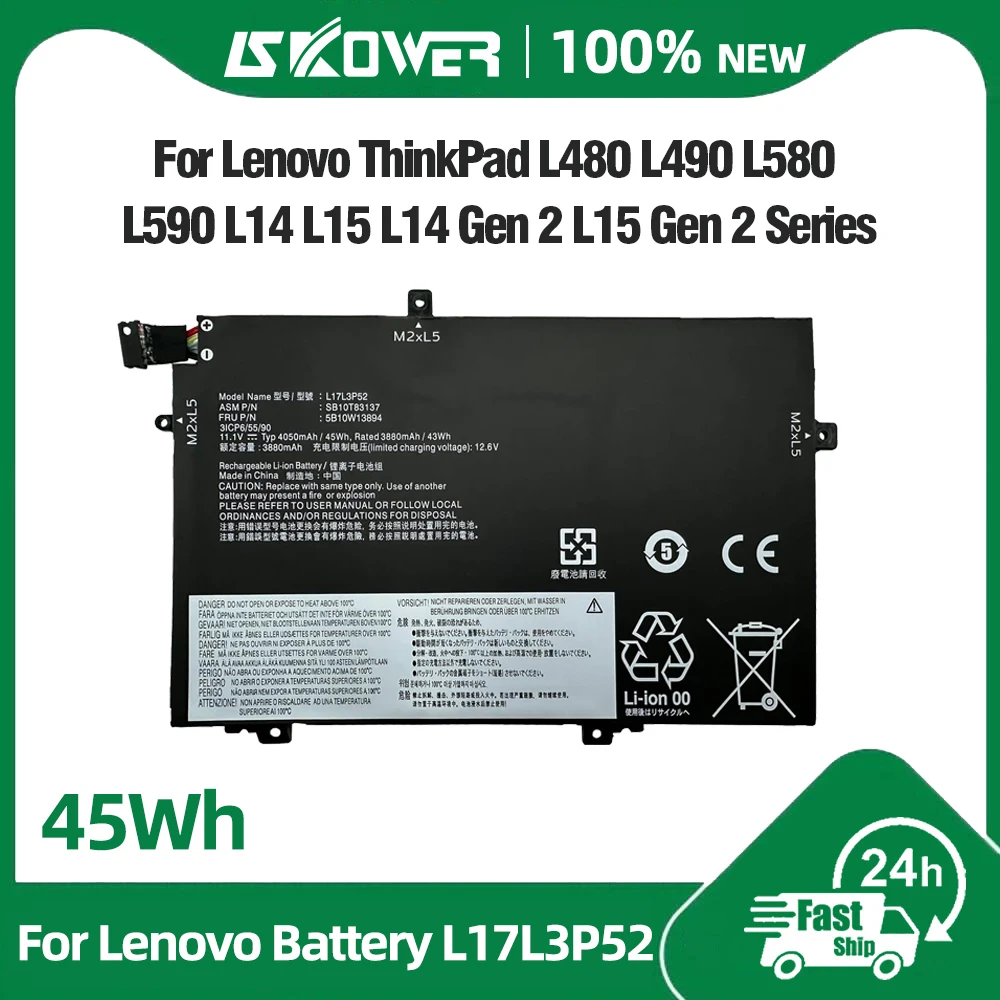 

11.1V 01AV463 L17L3P52 Laptop Battery for Lenovo ThinkPad L14 L15 Gen 2 L480 L490 L580 L590 L17L3P51 L17C3P52 L17M3P53 01AV465