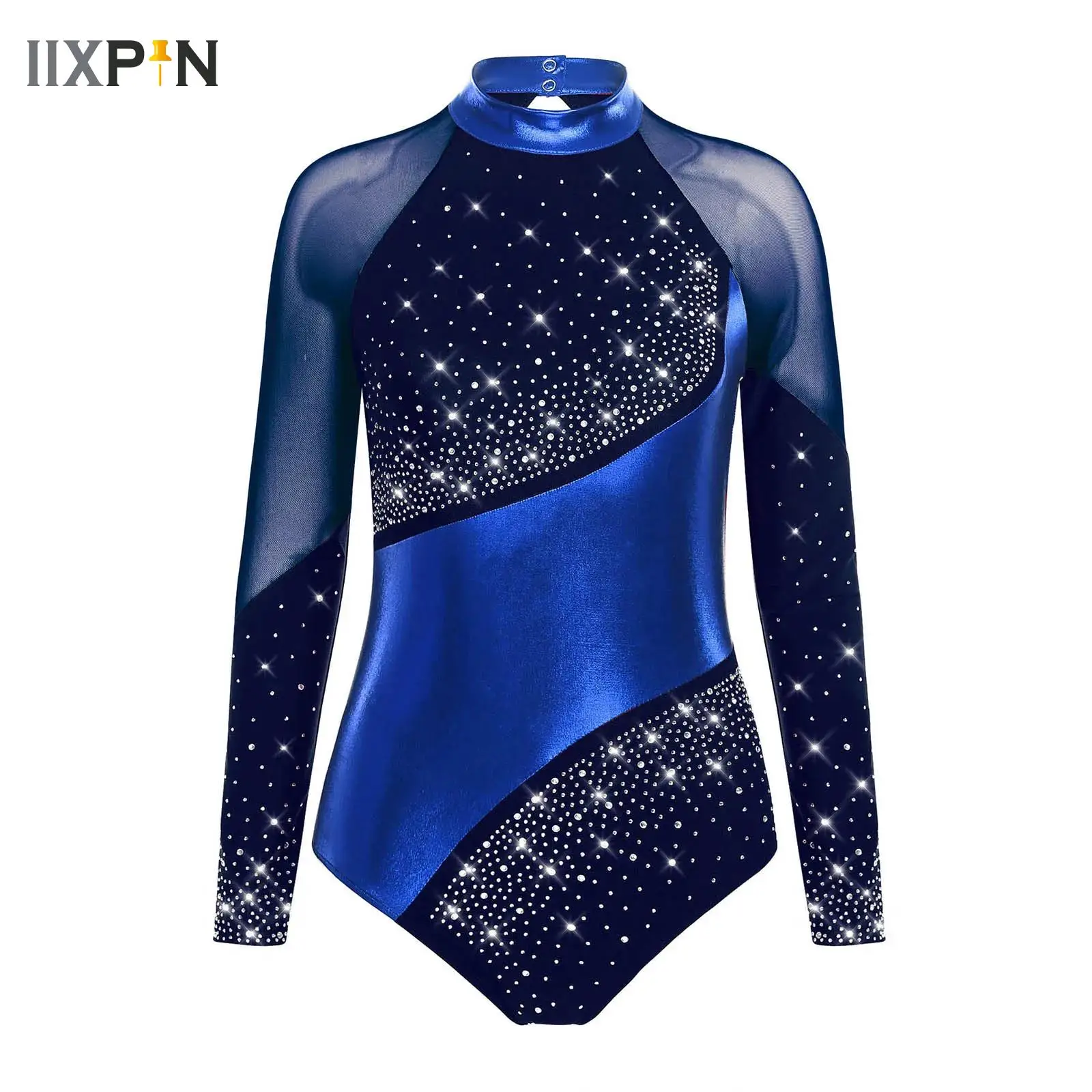 

Women's Ballet Rhythmic Gymnastic Jersey Tops Metallic Sheer Mesh Leotard Figure Skating Practice Performance Costume Dancewear