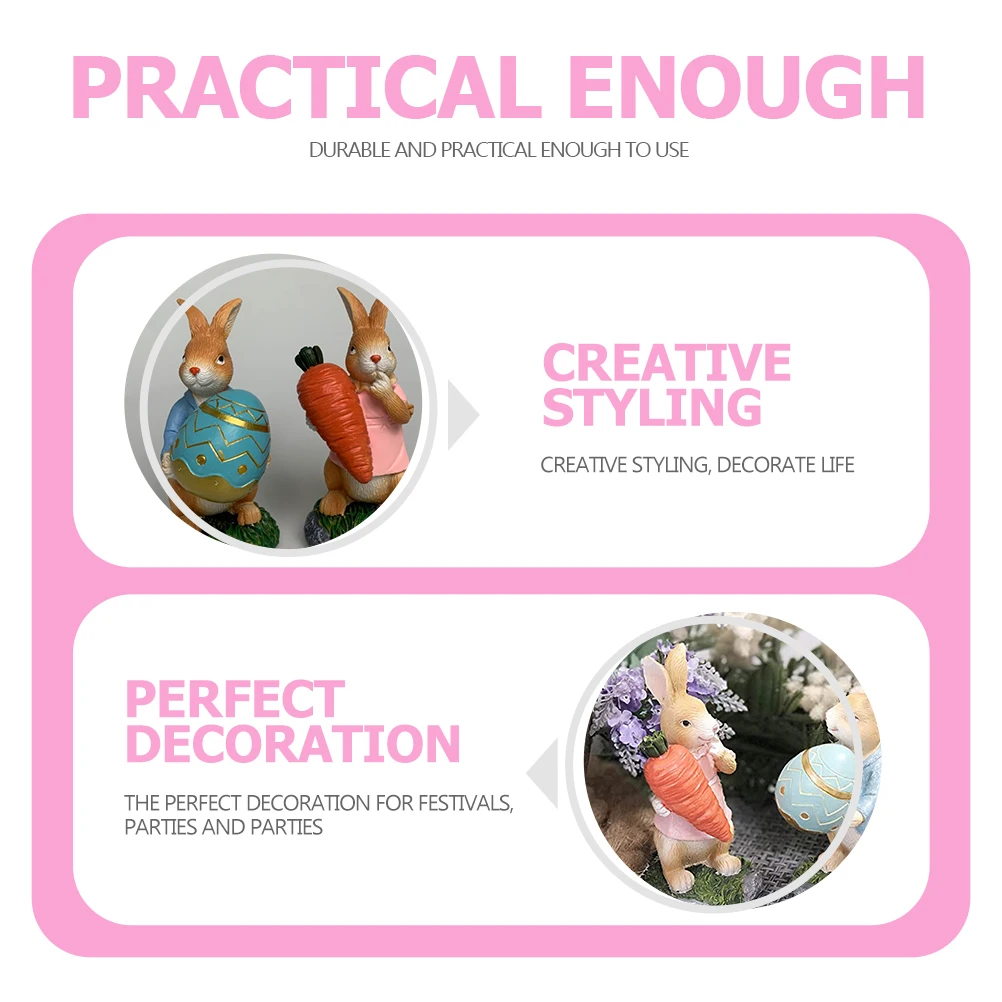 

Resin Rabbit Figurine Cute Bunny Ornaments Decorative Sculpture Mini Home Desk Easter Lovely Shape Color Practical Garden Use