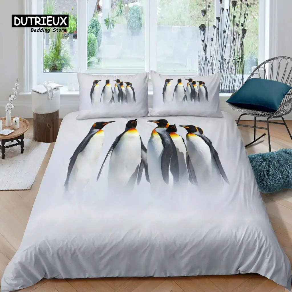 Home Living Luxury 3D Penguin Print Bedding Set South Pole Duvet Cover Pillowcase Queen and King EU/US/AU Size Polyester Bedding