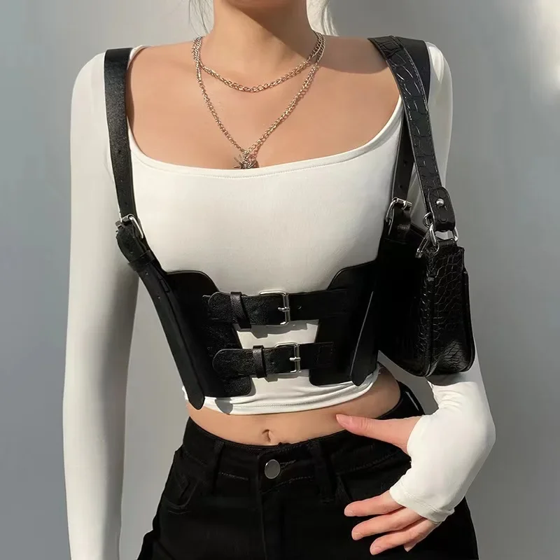 CHUANGERM Cinturón Corset Punk de Moda para Mujer, Decoración Estilo Urbano, Cinturón Ancho de Cuero, Accesorio de Ropa Gótica, Moda