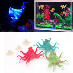 Fluorescent Artificial Octopus Aquarium Ornament with Suction Cup Fish Tank Decoration