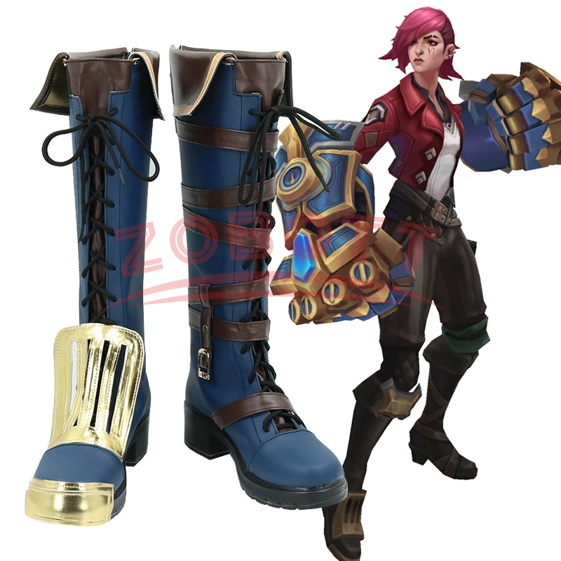 Game LOL Arcane Vi Cosplay Halloween Party Shoes Women Men High Boots Custom-made