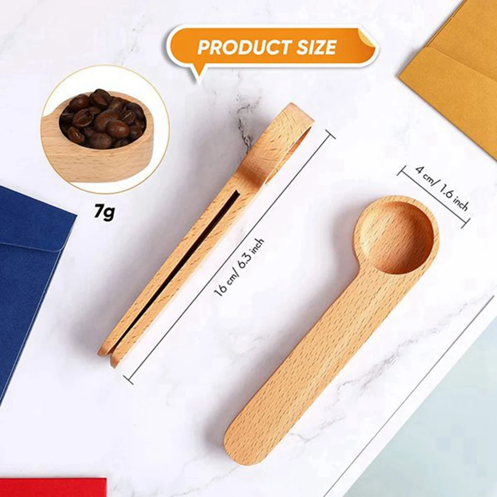 SEWS-15 Pcs Wooden Coffee Scoop And Bag Clip Measure Spoon 2-In-1 Bags Sealer Measuring Spoon For Beans,Espresso Coffee,Tea
