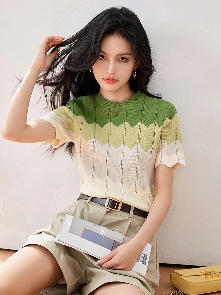 Korean Fashion Knitwears Women O-Neck Short Sleeve Casual Summer 2024 Y2k Chic Clothing Sweater Pullovers Tops Tees