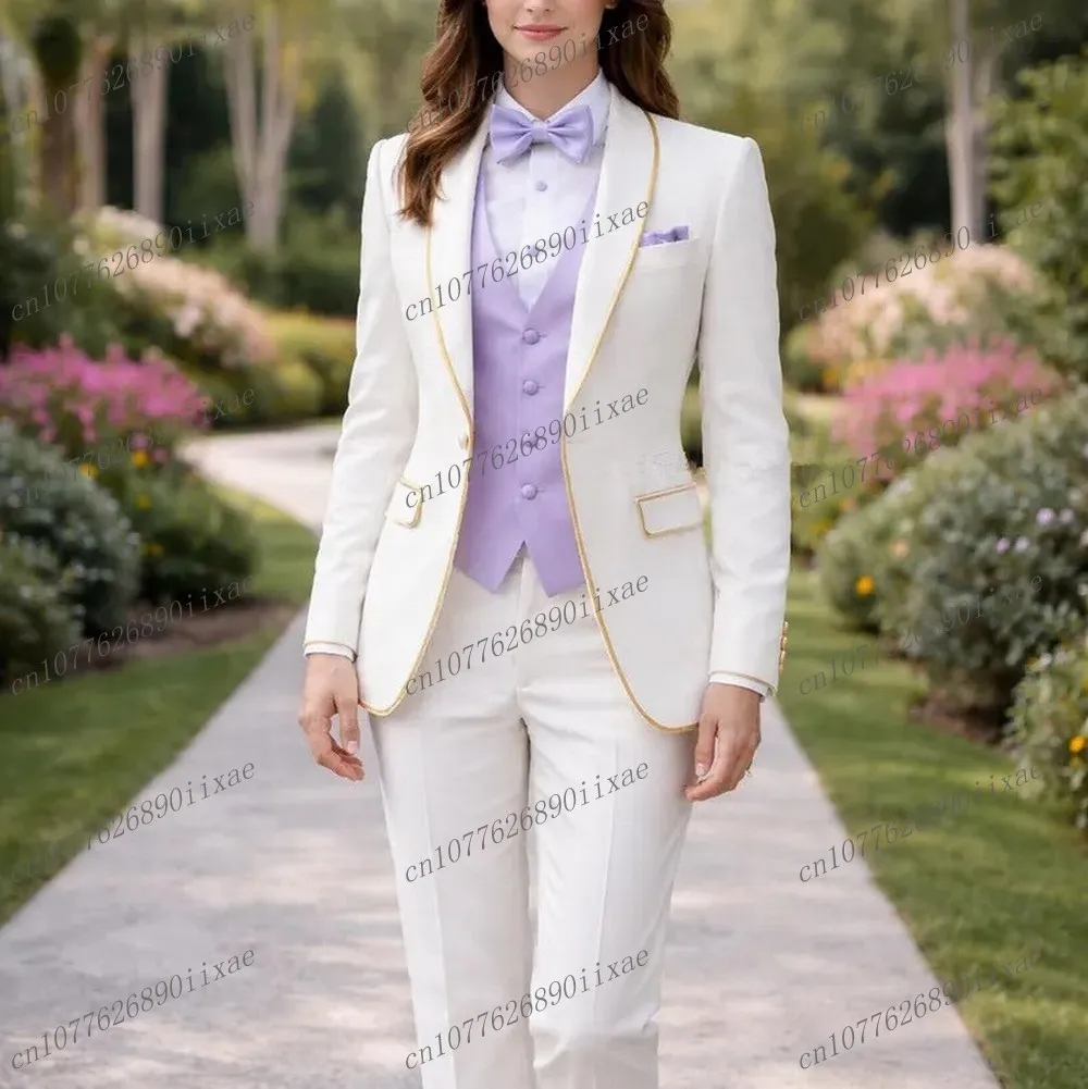 

Белые и лавандовые женские костюмы, деловые офисные смокинги, нарядные костюмы для мам на свадьбу, вечерние комплекты из 3 предметов: пиджак, жилет, брюки