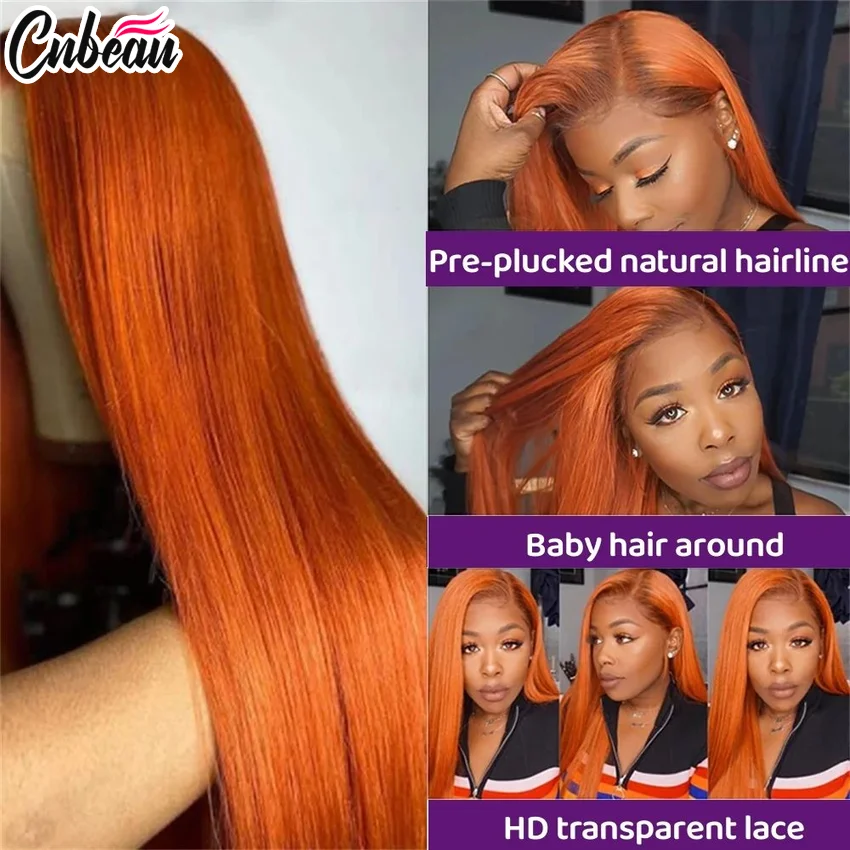 350 Ginger Orange 13x4 Lace Frontal Wigs Human Bone Straight Human Hair Wig 220% Brazilian Hair Lace Frontal Wig For Women