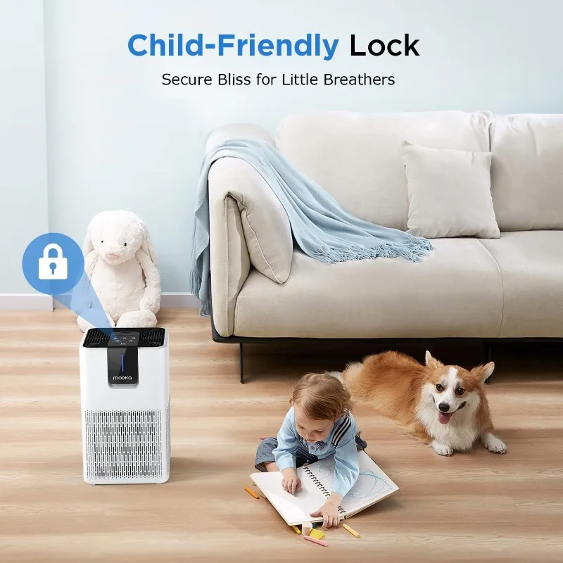 أجهزة تنقية الهواء للمنزل غرفة كبيرة تصل إلى 1250 قدم، منقي هواء MOOKA H13 HEPA للحيوانات الأليفة بدبو الغبار والدخان، وظيفة العلاج العطري