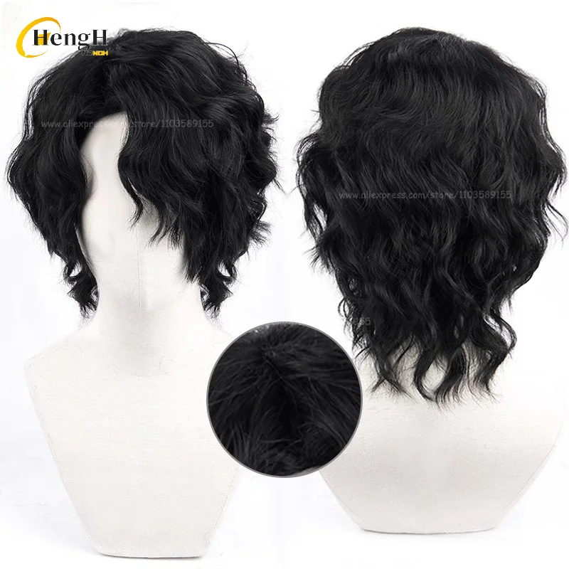 In Stock Anime Synthetic Sakusa Kiyoomi Wig 30cm Black Curly Cosplay Anime Wig Heat Resistant Hair Halloween Party Wigs +Wig Cap