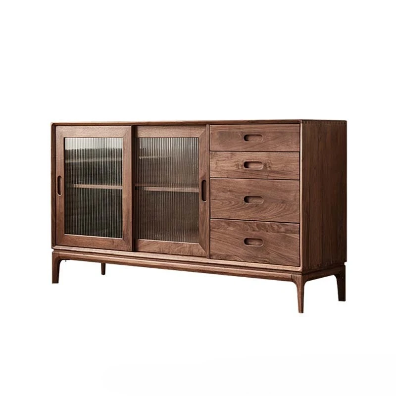 Black walnut dining side cabinet, modern simple kitchen side cabinet, Nordic locker all solid wood