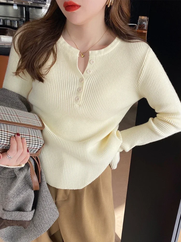 

Casual Versatile Basic Sweaters Women Korean Fashion Knitted Long Sleeve V-neck Tops Ladies Autumn Winter Pullovers Y2k Clothes
