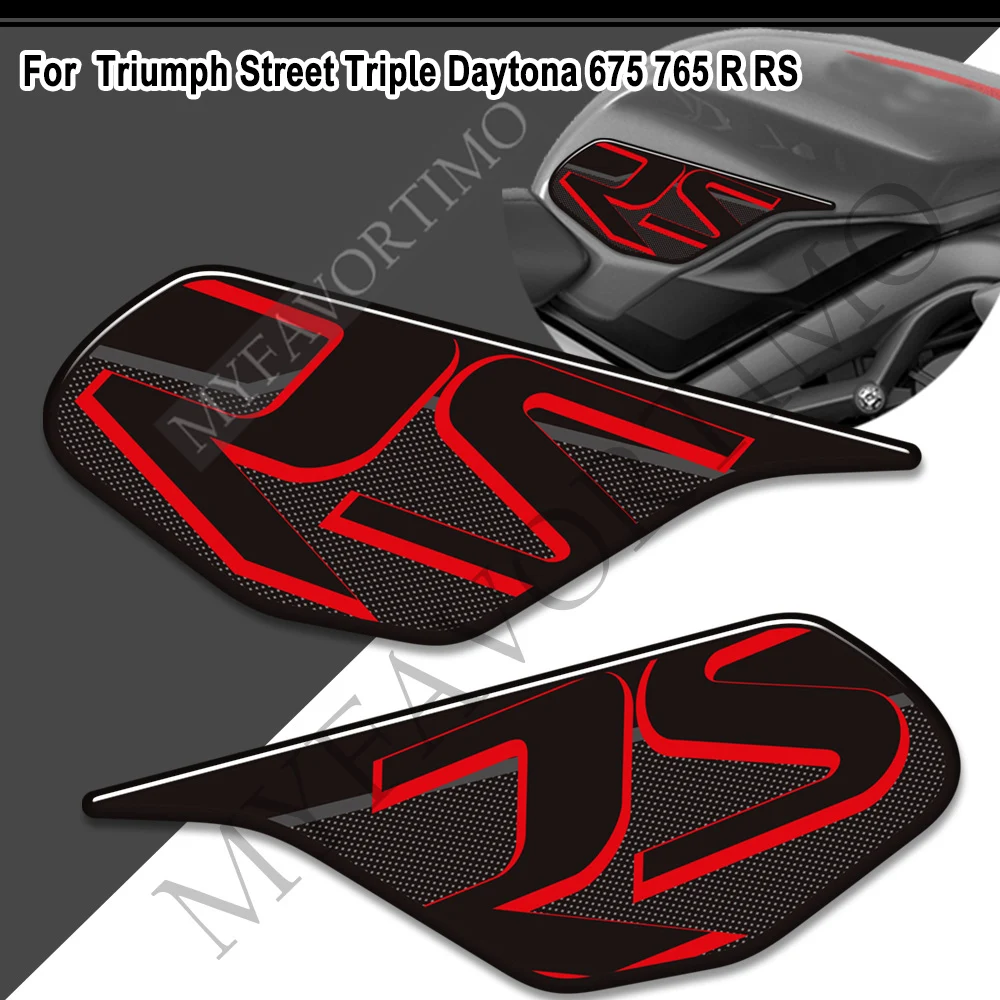 สําหรับ Triumph Street Triple Daytona 675R 765RS 675 765 R RS รถจักรยานยนต์รถจักรยานยนต์ Pad สติกเกอร์ Protector การใช้ชุดเข่ากระดูกปลา Decal ﻿