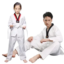 USHINE TKD Costumi Abbigliamento Bianco Taekwondo Uniformi WTF Karate Judo Dobok Vestiti Bambini Adulto Unisex Manica Lunga Gi Uniforme